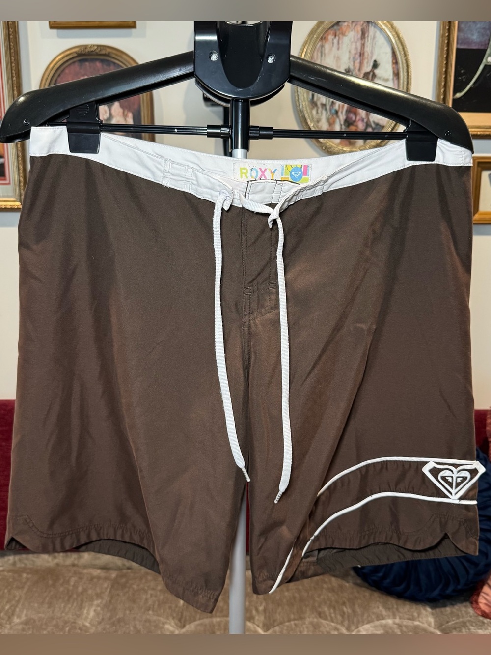 Vintage Roxy Brown Swim Board Shorts with White Trim